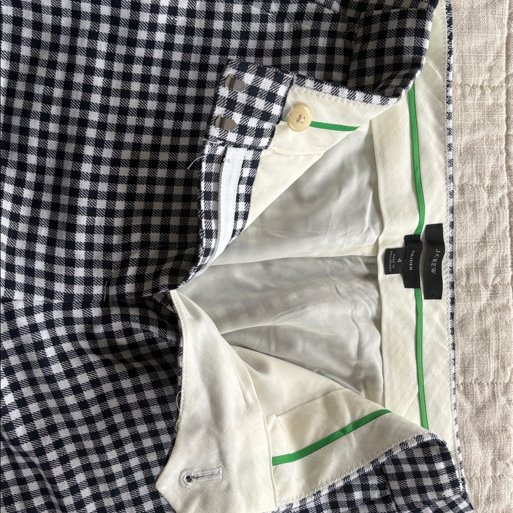 J. Crew Hayden Kickout Crop Pant Gingham Stretch Linen Navy Blue White. - Picture 2 of 5